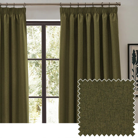 Dawn Lined Olive Thermal Blackout Pencil Pleat Curtains - additional product view 1