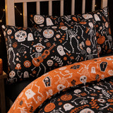 Close-up of matching Day of the Dead Polycotton Halloween Duvet Cover Set pillowcases showing the pattern and fabric detail