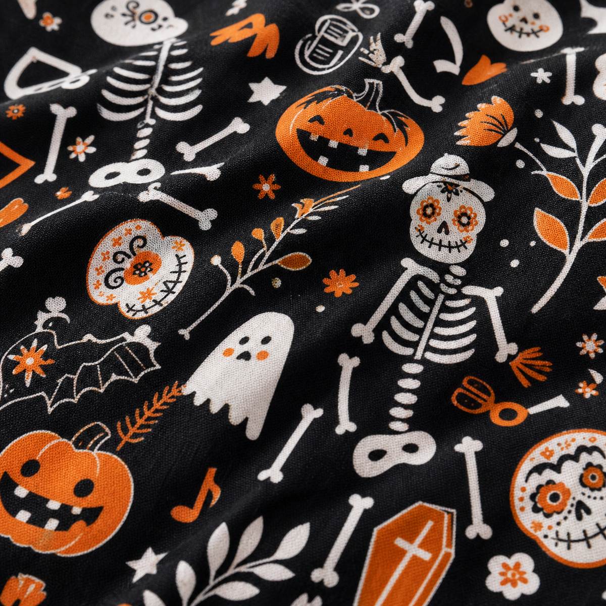Macro close-up of the polycotton fabric on the Day of the Dead Polycotton Halloween Duvet Cover Set