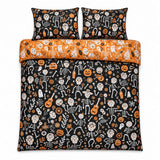 Overhead flat lay of the Day of the Dead Polycotton Halloween Duvet Cover Set with two matching pillowcases