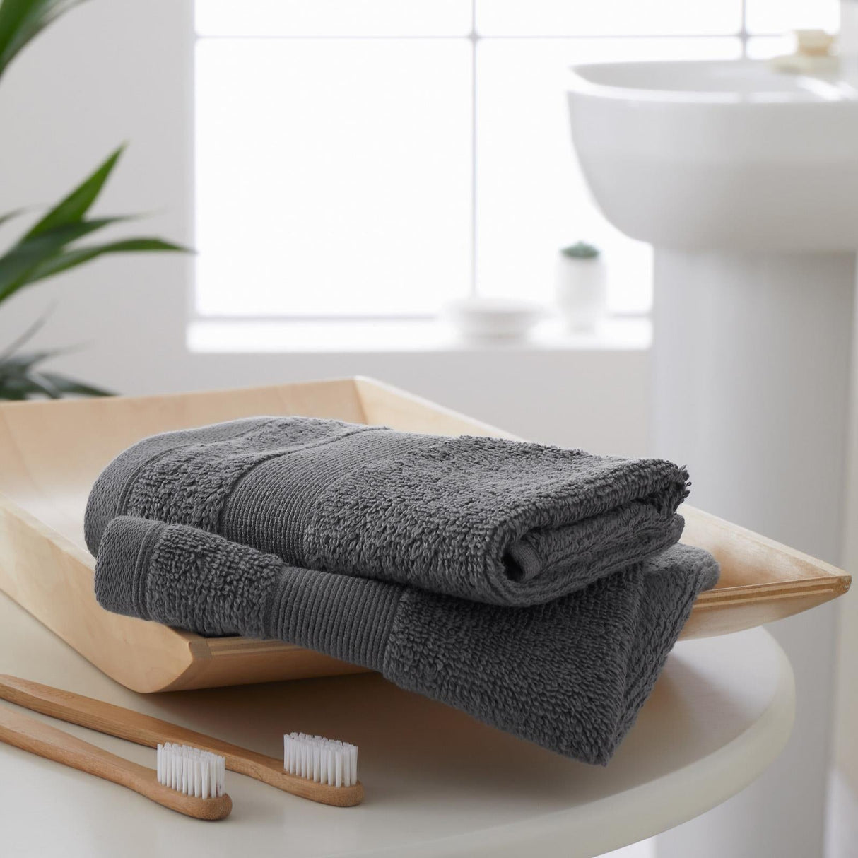 Catherine Lansfield Anti-Bacterial Face Cloth Towel Pair - Charcoal