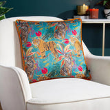 Kali Jungle Tigers Teal Cushion Cover 17" x 17" by Wylder