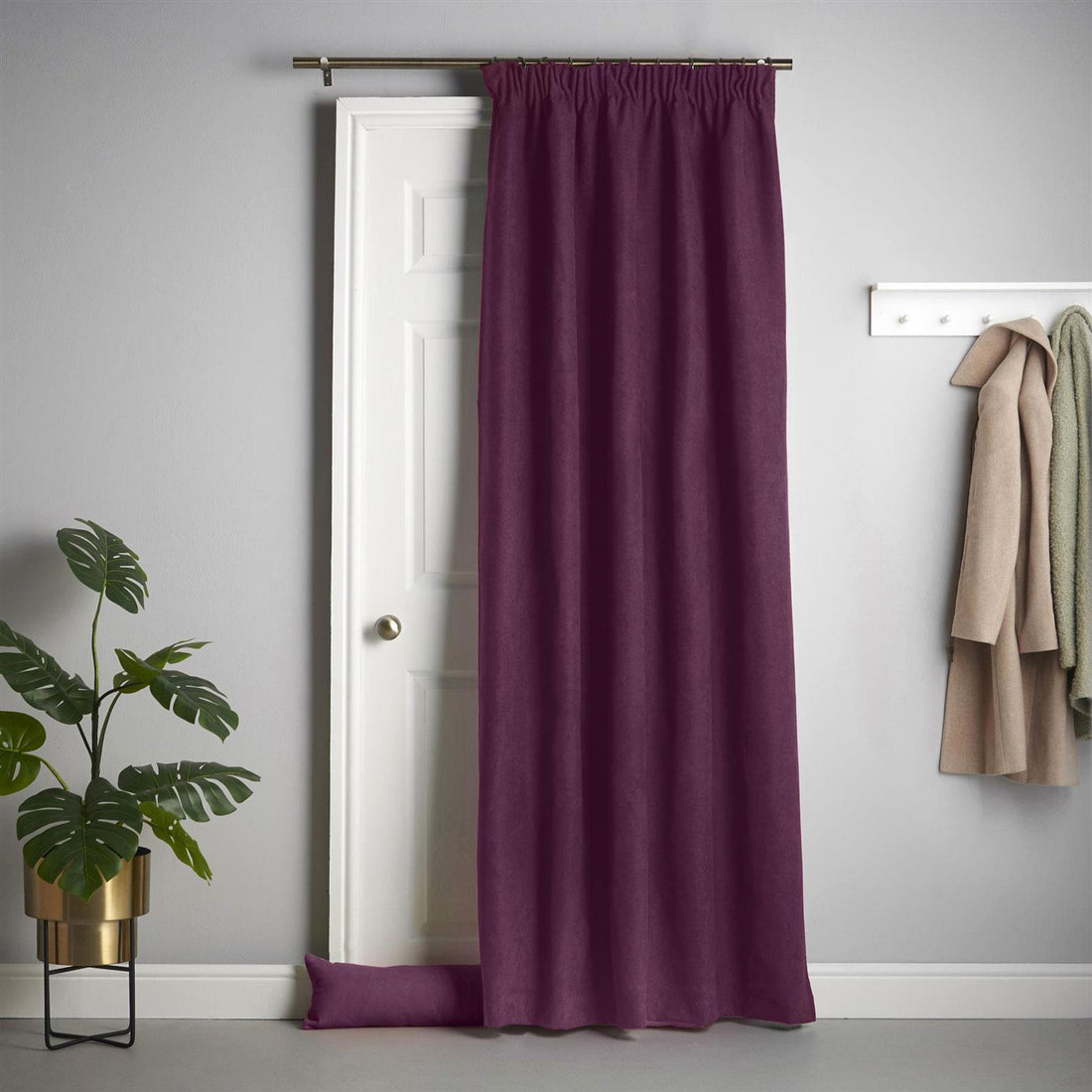 Tape Top Aubergine Velvet Chenille Thermal Blackout Door Curtain 55 x 84 Inch