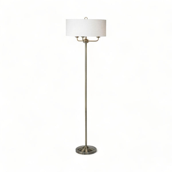 Grantham Floor Lamp - Cotton Shade - Antique Brass