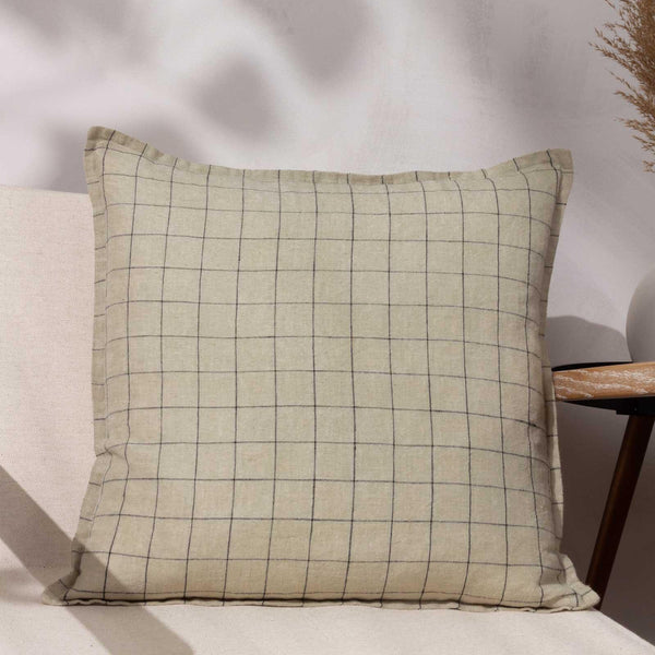 Linen Grid Check Cushion Cover Stone