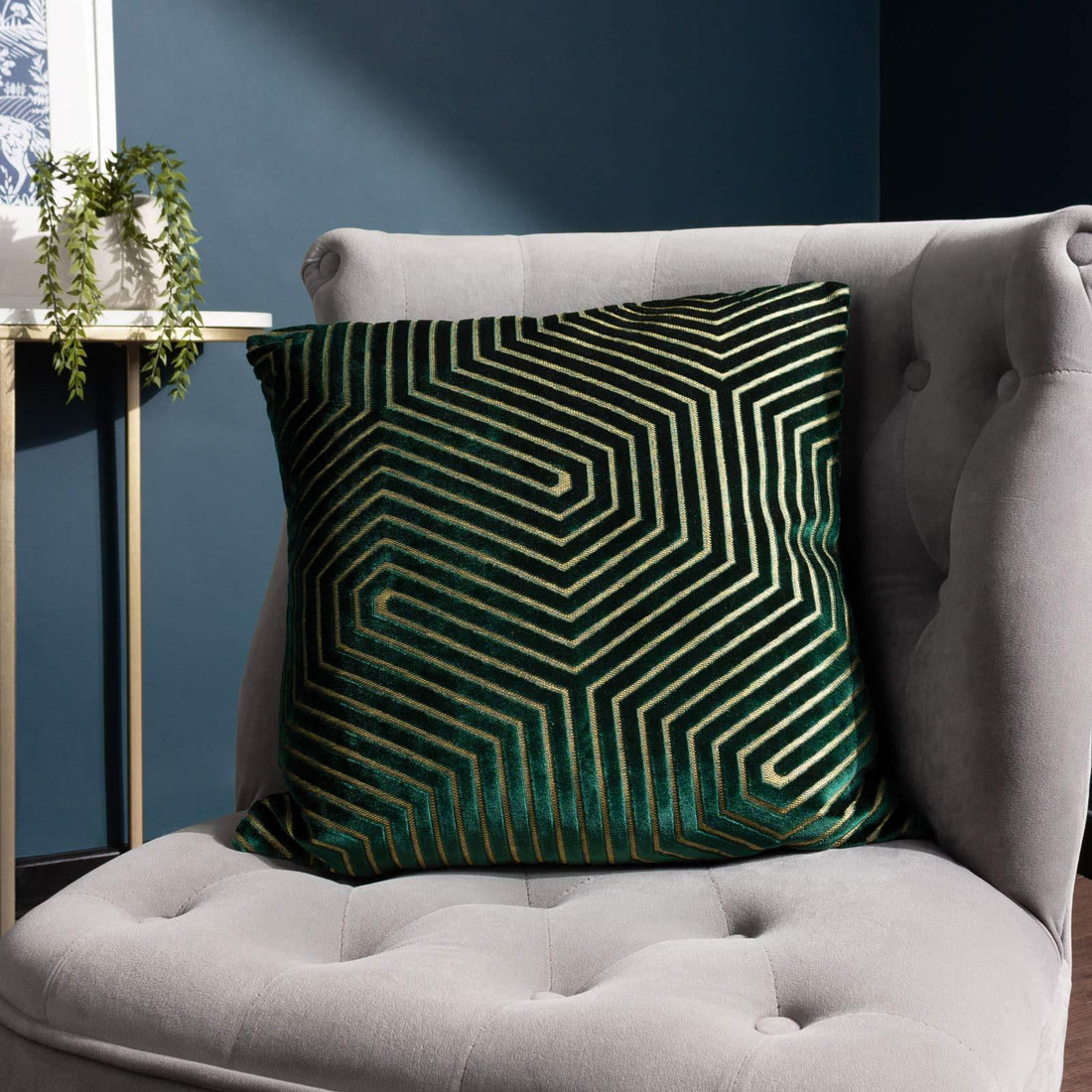 Evoke Cut Velvet Emerald Cushion Cover 45cm x 45cm