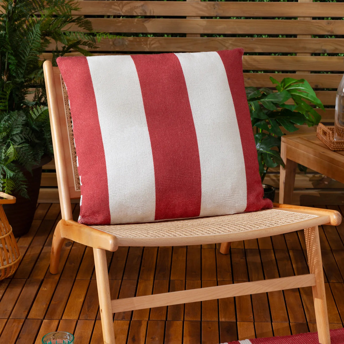 Deck Stripe Outdoor White / Red Cushion Cover or Filled Cushion 60cm x 60cm - additional product view 1