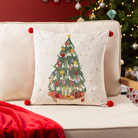 Deck The Halls Tree Embroidered Cushion Cover Multi 43 x 43cm - image 1