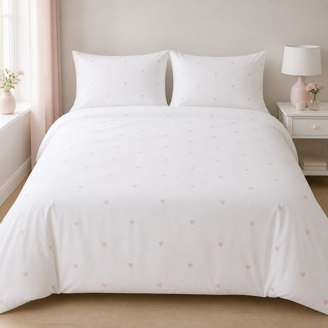 Decorative Heart Microfibre Duvet Cover Set - Blush