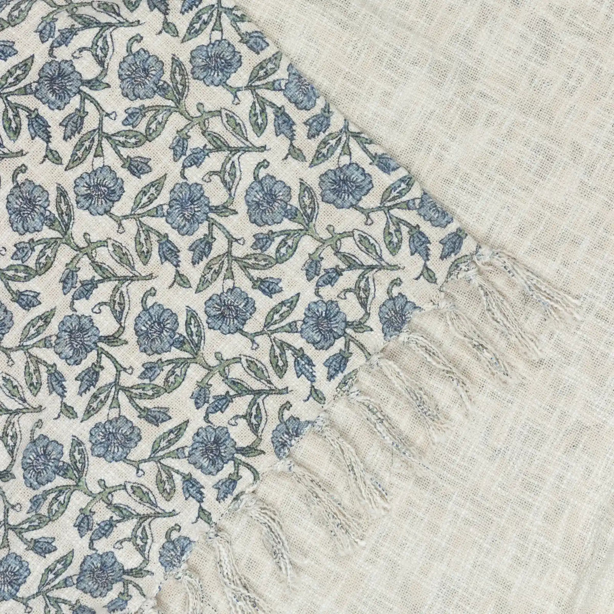 Delphine Tasselled Reversible Delph Blue 100% Cotton Throw Blanket 130cm x 170cm - additional product view 4