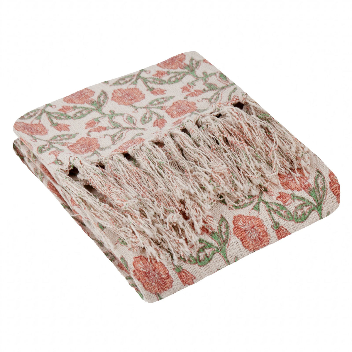 Delphine Tasselled Reversible Coral 100% Cotton Throw Blanket 130cm x 170cm - additional product view 2