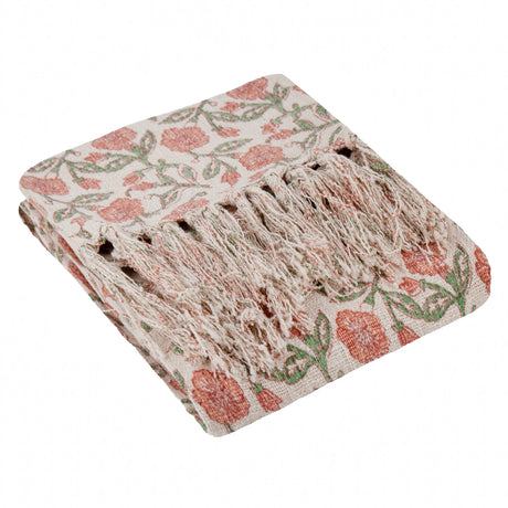 Delphine Tasselled Reversible Coral 100% Cotton Throw Blanket 130cm x 170cm - additional product view 2