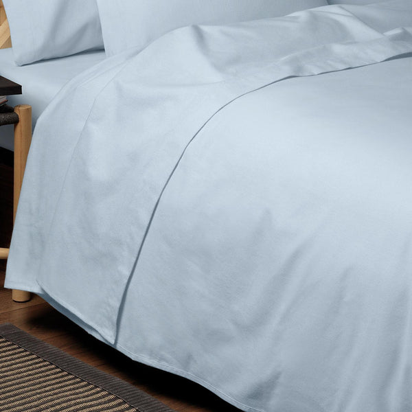Design Port Premium Plain Brushed Cotton Flat Sheet Blue Single - Ideal