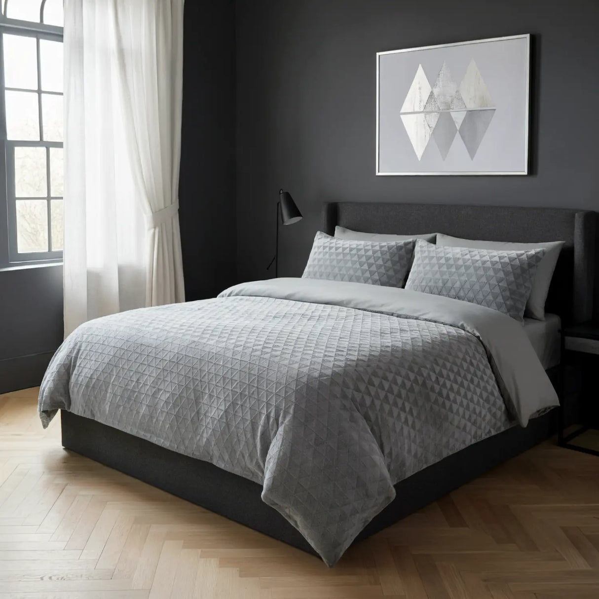 Diamond Cut Teddy Silver Grey Fleece Duvet Cover Bedding Set