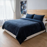 Diamond Cut Teddy Navy Fleece Duvet Cover Bedding Set