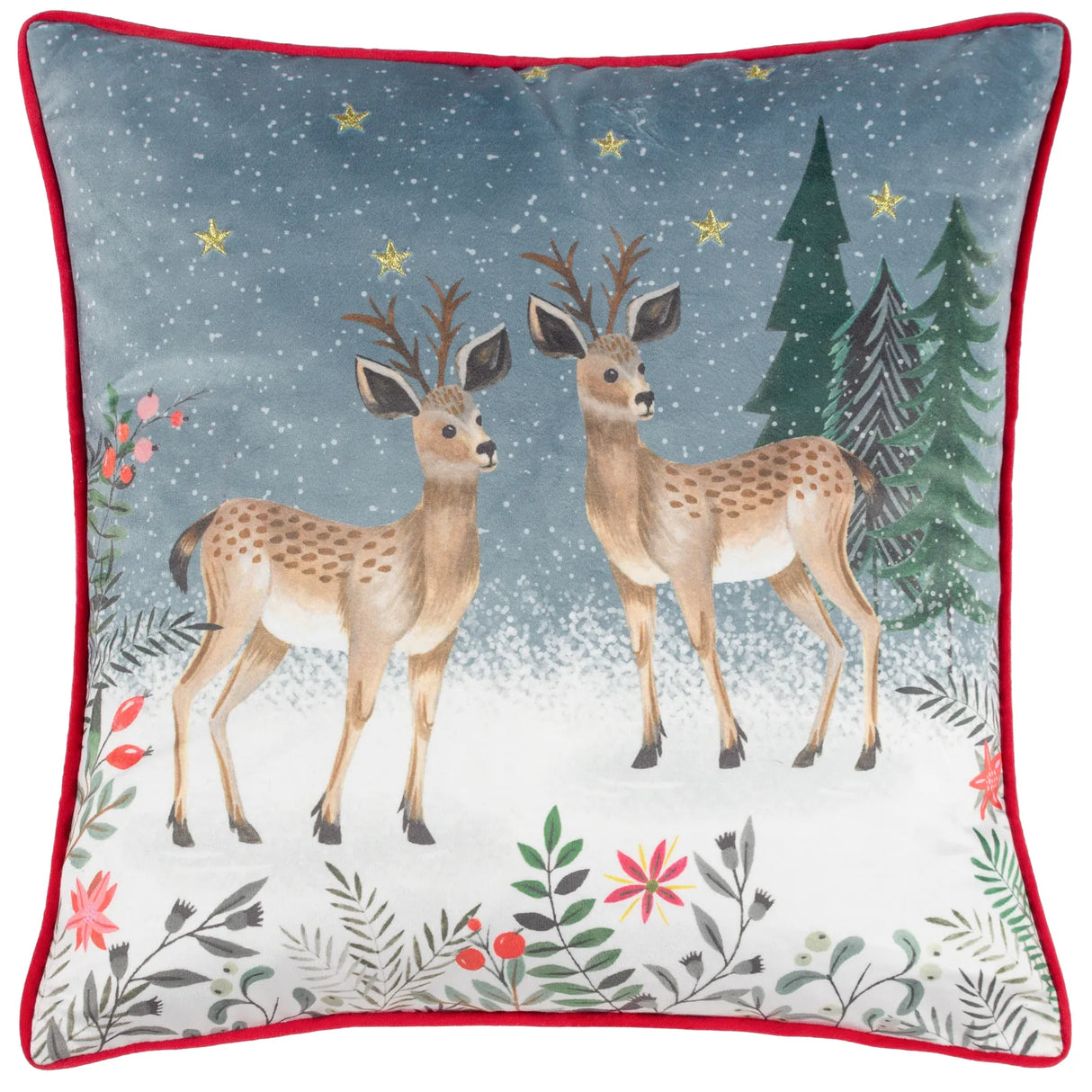 Ditsy Festive Reindeer Velvet Piped Cushion Cover Multi 45 x 45cm - image 2