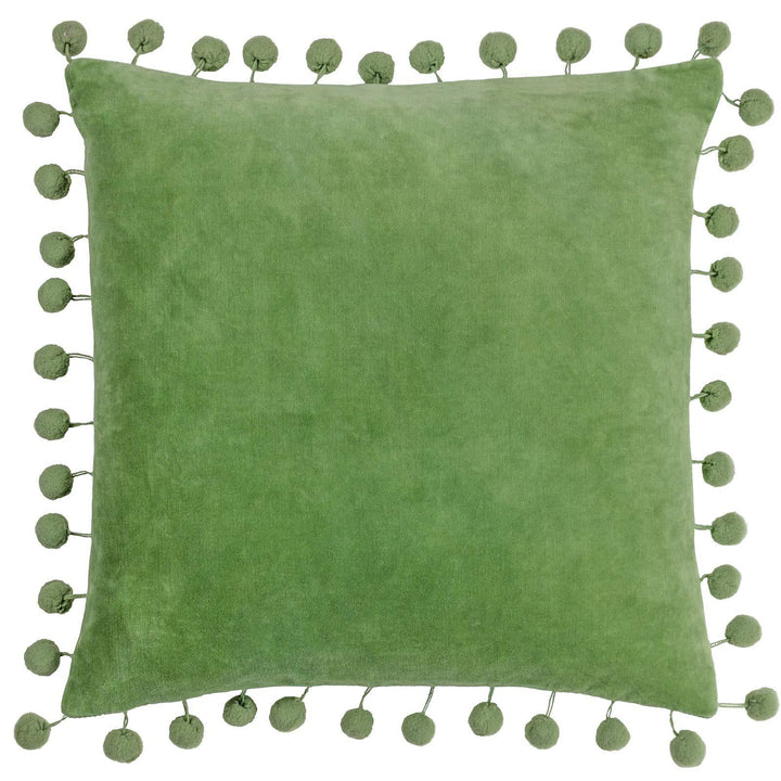 Dora Leaf Green Pom Pom Velvet Cushion Cover 18" x 18" - Ideal
