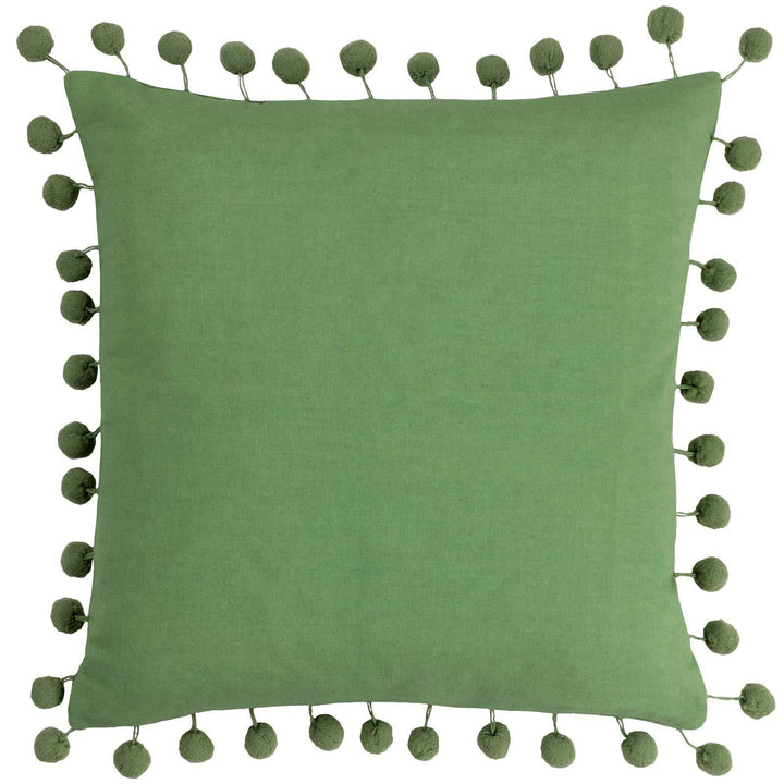 Dora Leaf Green Pom Pom Velvet Cushion Cover 18" x 18" - Ideal