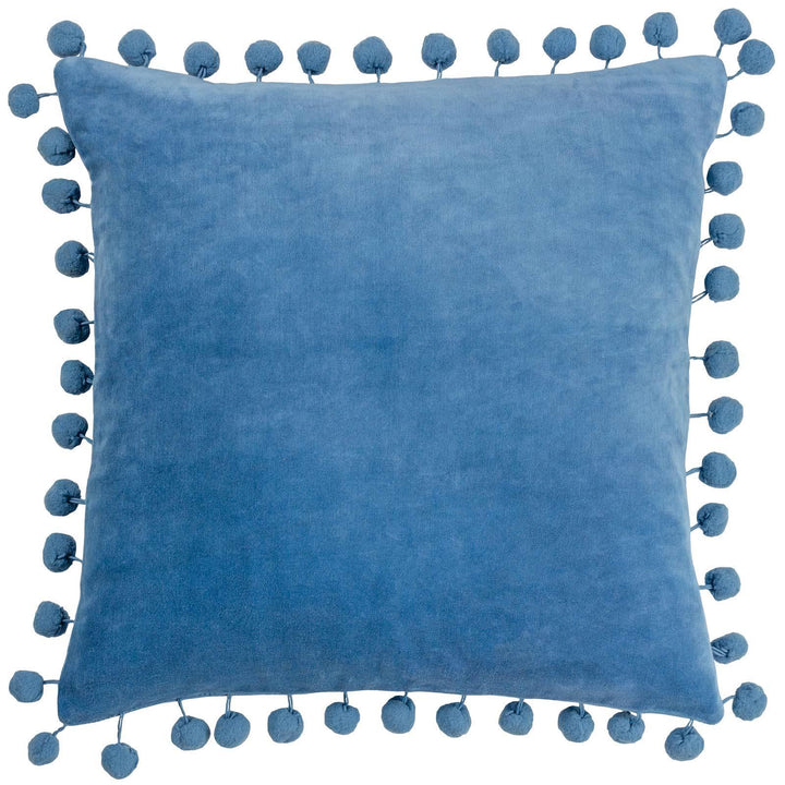 Dora Sky Blue Pom Pom Velvet Cushion Cover 18" x 18" - Ideal
