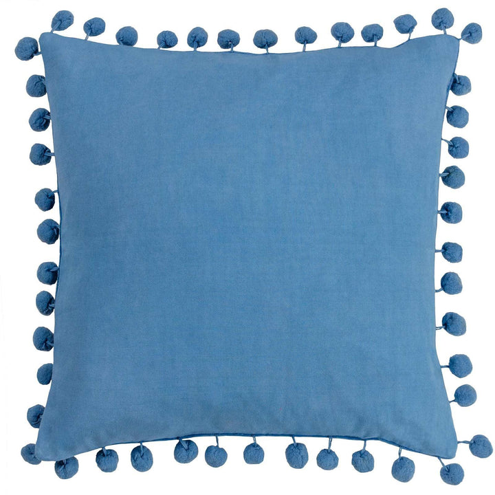 Dora Sky Blue Pom Pom Velvet Cushion Cover 18" x 18" - Ideal