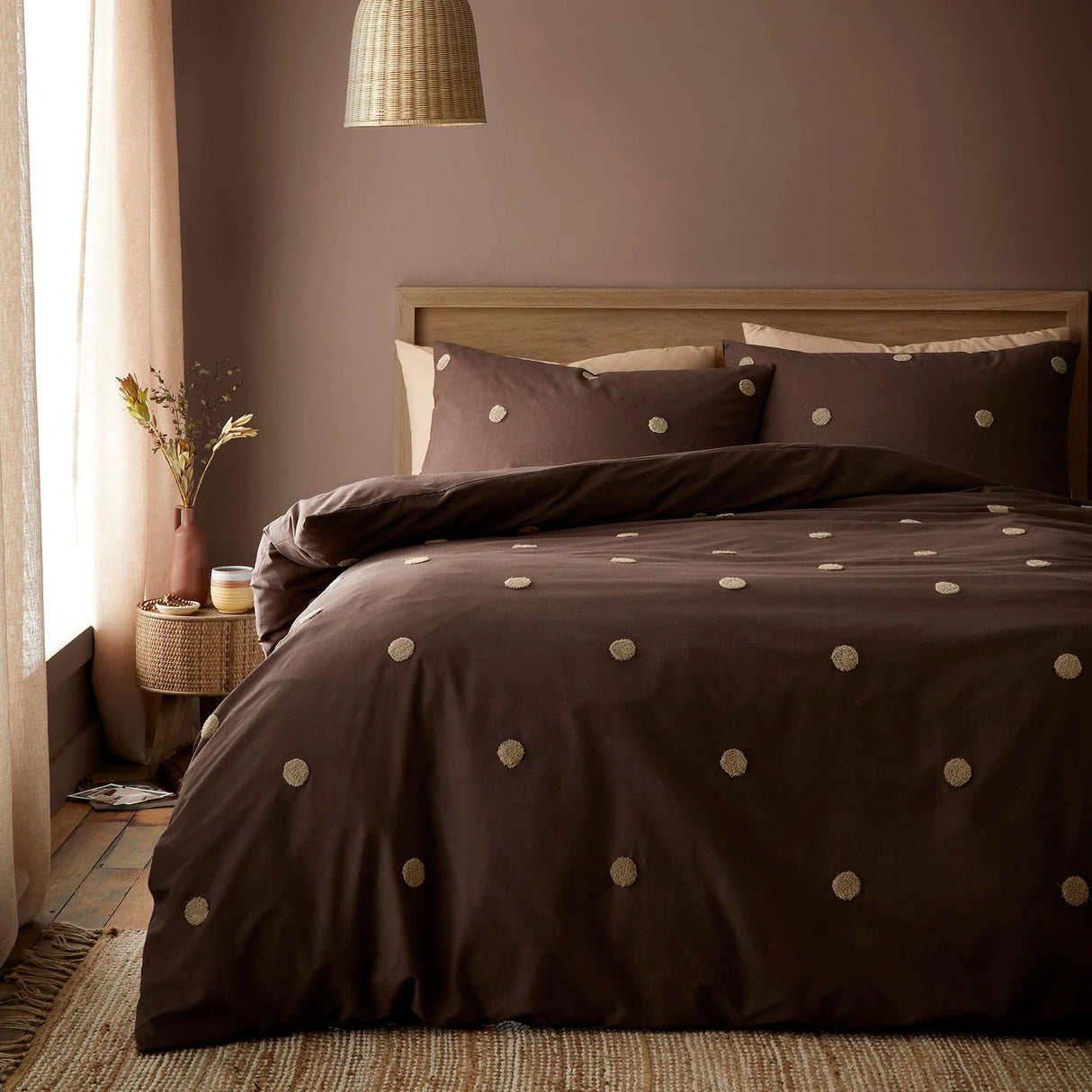 Dot Garden Chocolate 100% Cotton Duvet Cover Set - main product image