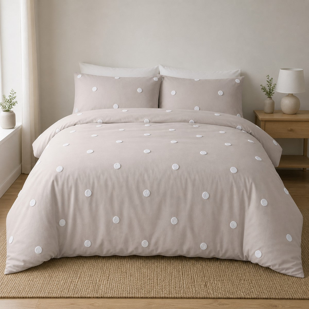 Dot Garden Cotton Duvet Cover Set - Linen