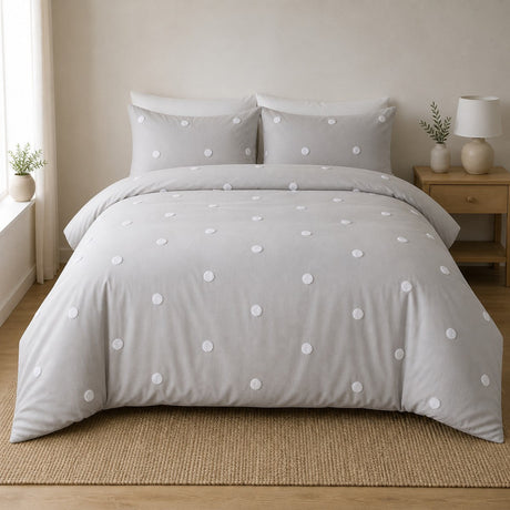 Dot Garden Cotton Duvet Cover Set - Silver