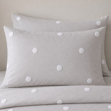 Close-up of Dot Garden Cotton Duvet Cover Set in silver pillowcases showing the print and fabric detail