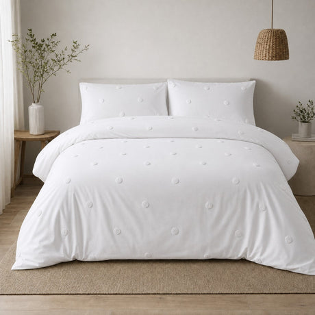 Dot Garden Cotton Duvet Cover Set - White