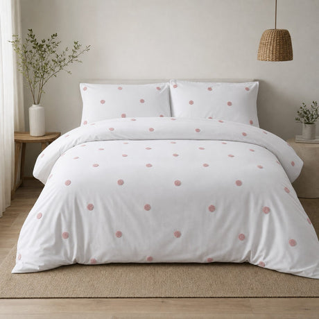 Dot Garden Cotton Duvet Cover Set - White + Pink