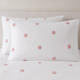 Close-up of Dot Garden Cotton Duvet Cover Set in white + pink pillowcases showing the print and fabric detail