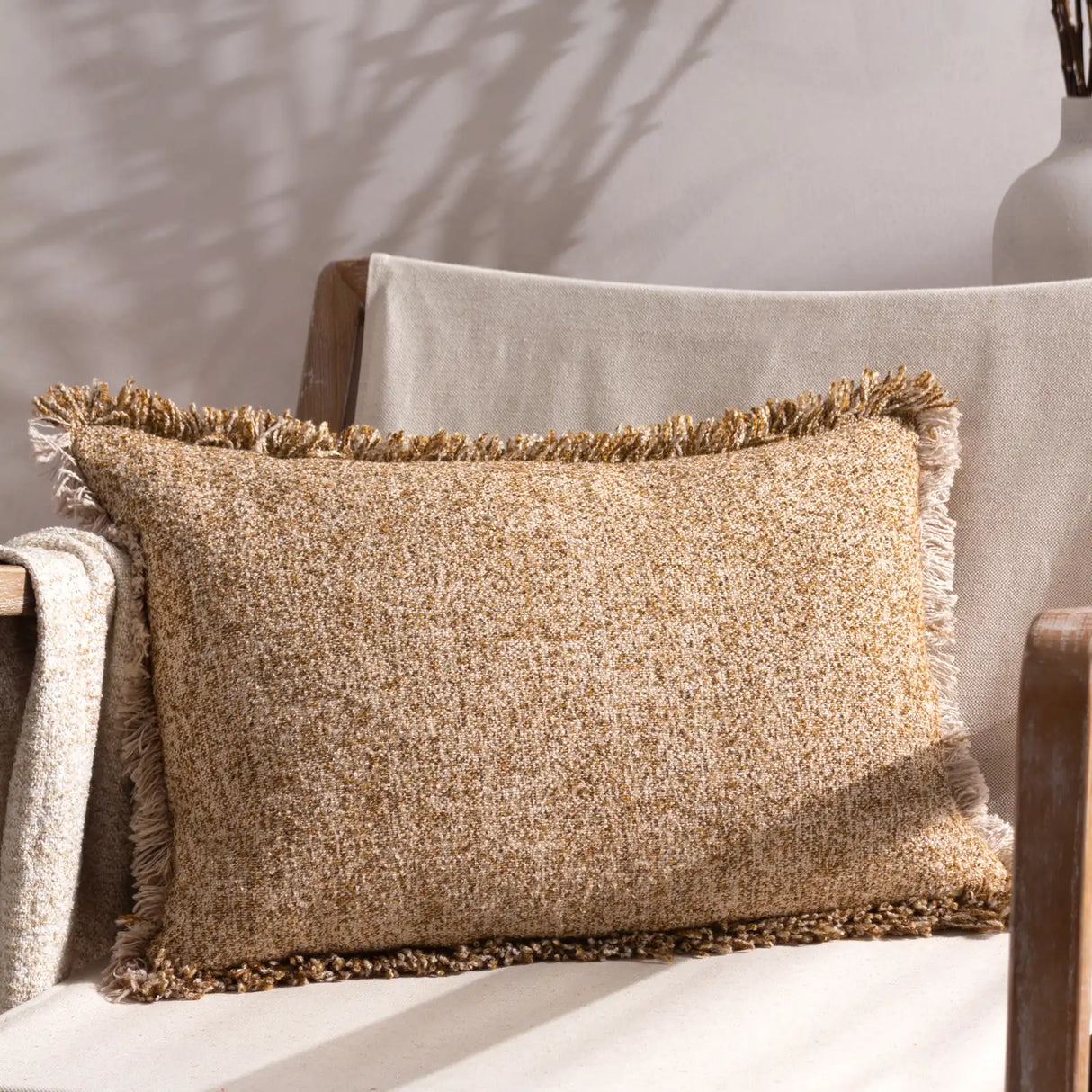 Doze Woven Fringed Cushion Cover Biscuit 40 x 60cm - image 1