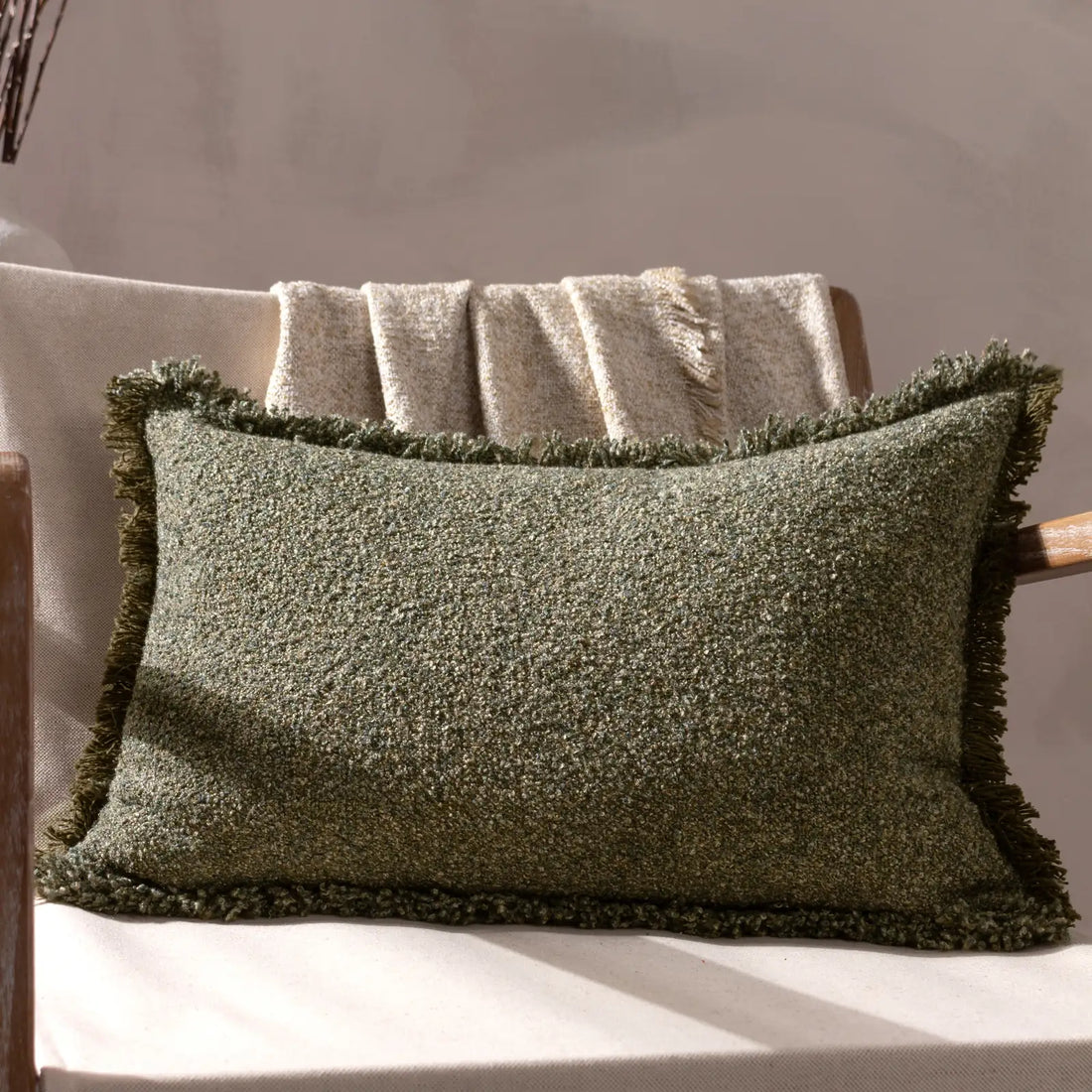 Doze Woven Fringed Cushion Cover Moss 40 x 60cm