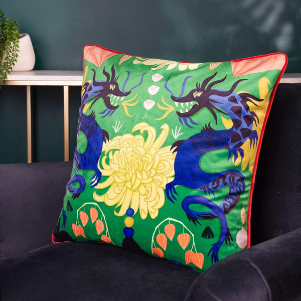 Dragons Illustrated Velvet Cushion - Ideal
