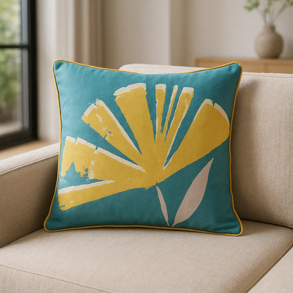 Alma Floral Velvet Teal Cushion Cover 43cm x 43cm