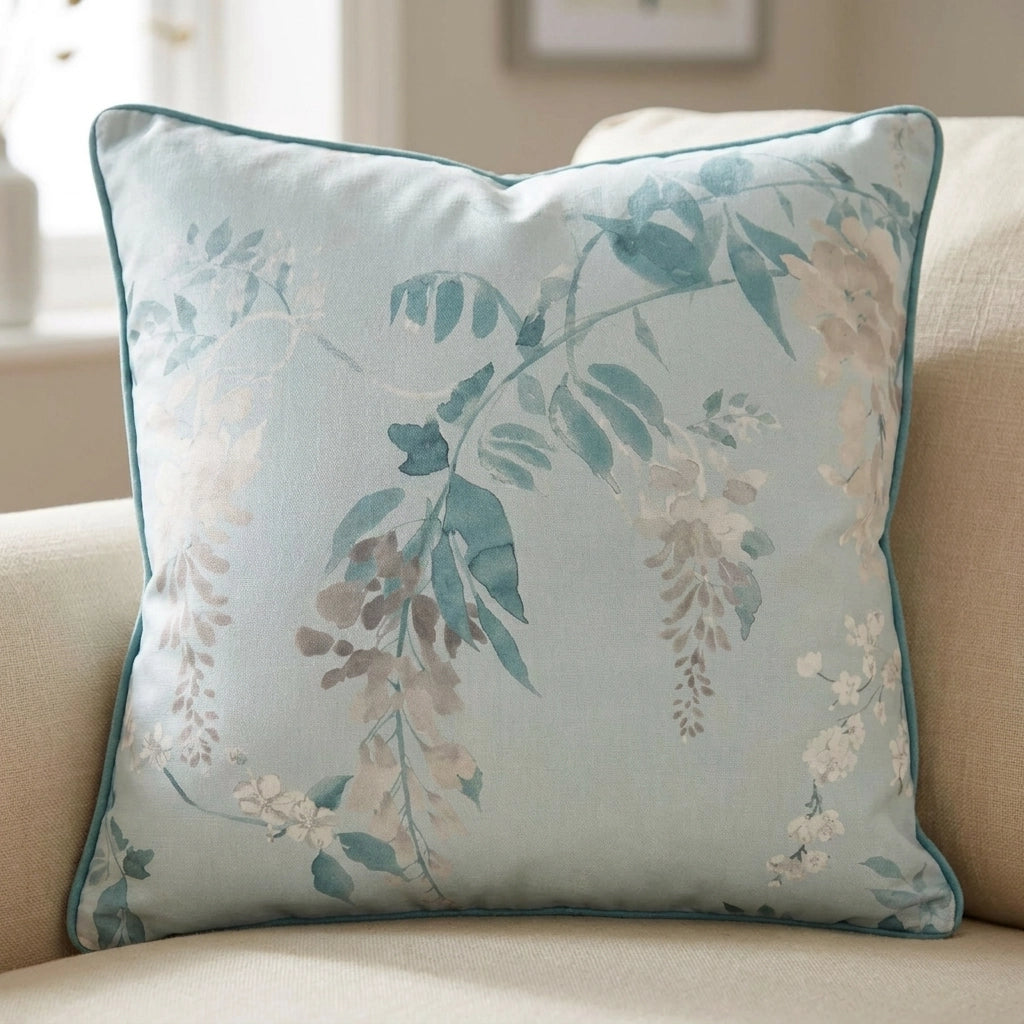 Wisteria Floral 100% Cotton Cushion Cover or Filled 43x43cm 5