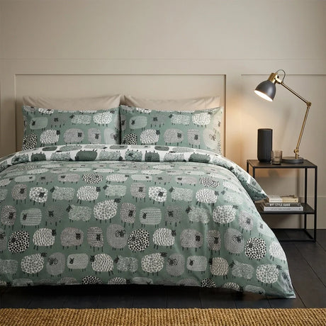 Dotty Sheep Polycotton Duvet Cover Set - Duck Egg