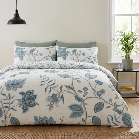 Samira Floral Teal Polycotton Duvet Cover Set 1