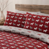 Close-up of Dudley Love Brushed Cotton Flannelette Duvet Cover Set in red pillowcases showing the print and fabric detail