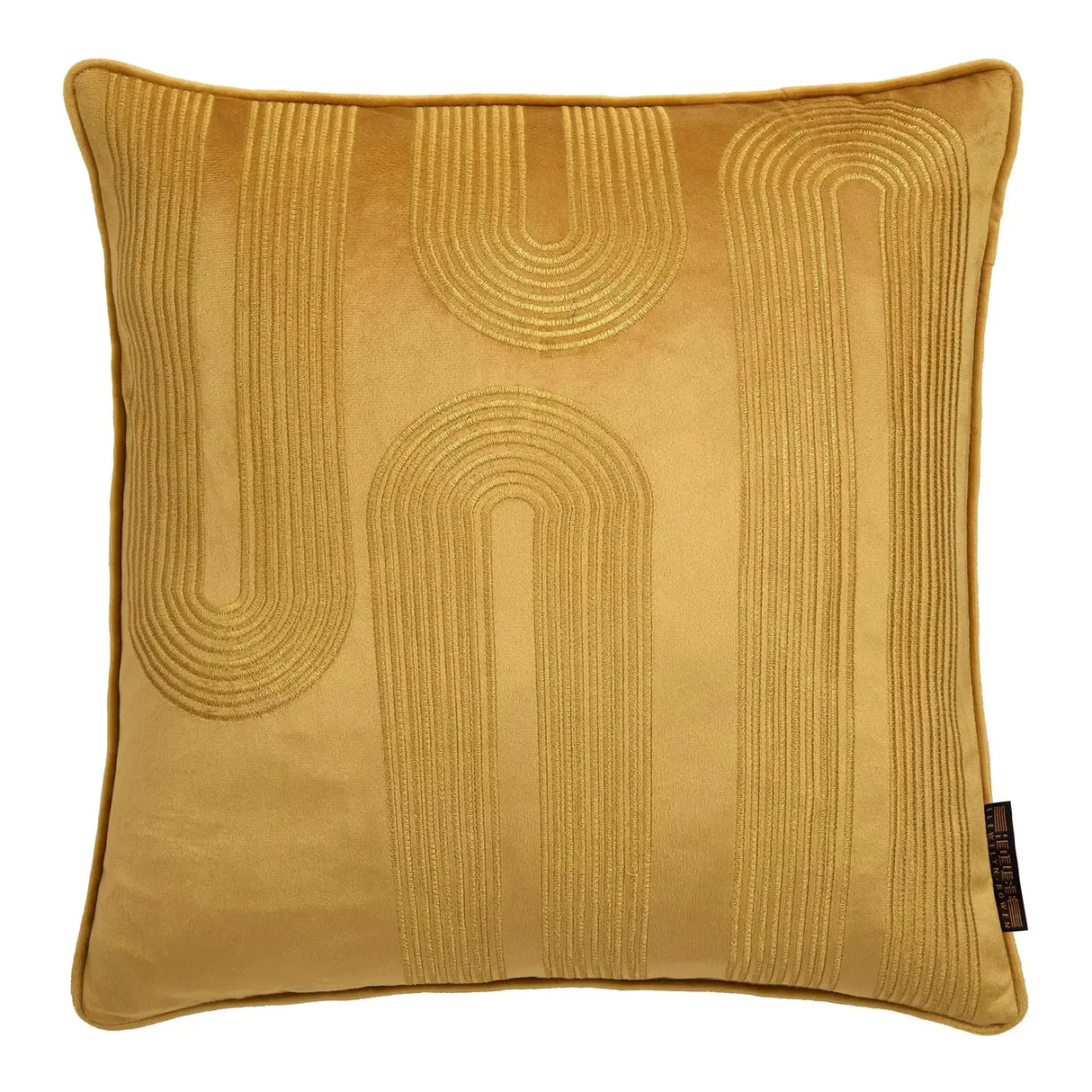 Laurence Llewelyn-Bowen Diva Ochre Geometric Embroidered Filled Cushion 6