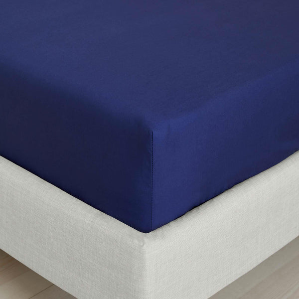 200TC Cotton Percale Fitted Sheet Navy Fitted Sheet Bianca Single  