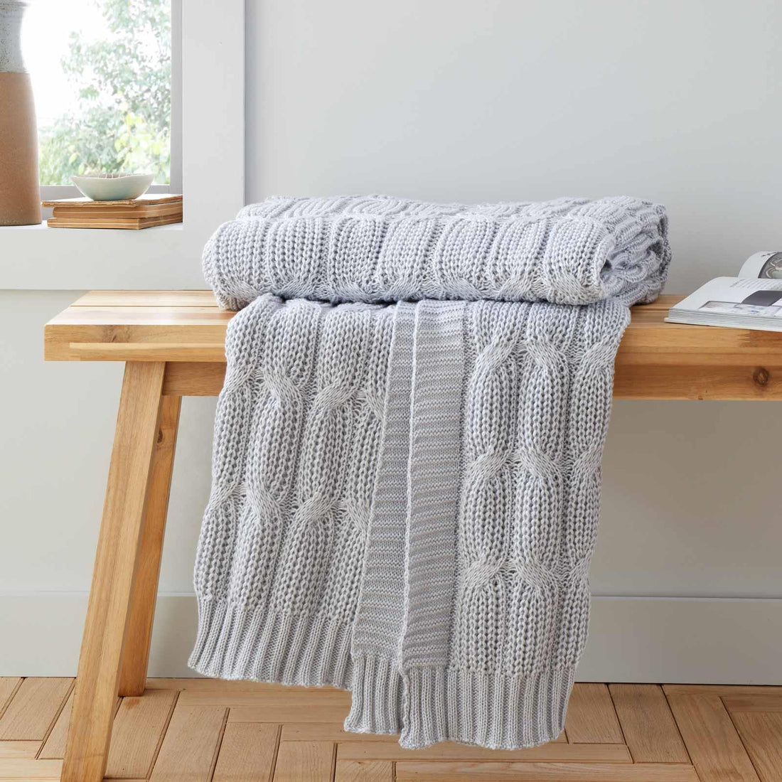 Catherine Lansfield Chunky Marl Knit Thermal Throw Blanket 130cm x 170cm