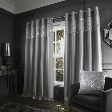 Catherine Lansfield Glitzy Ready Made Eyelet Curtains - Grey