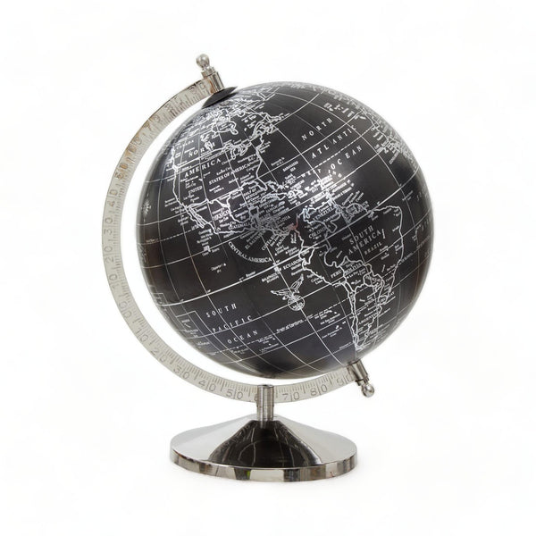 Montgomery Traditional Practical World Globe with Lacquered Map in Metallic/Silver/Off-White Finish
