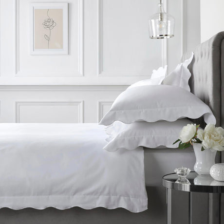 Scallop Edge 100% Cotton White Duvet Cover Set - White