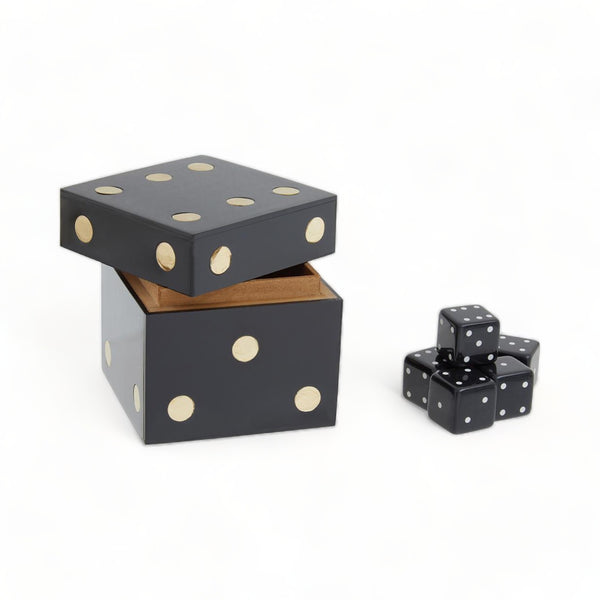 Montgomery Gold Detailed Resin Coated Dice Box Set with Five Dice