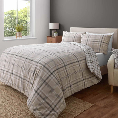 Catherine Lansfield Kelso Check Tartan Duvet Cover Set - Natural