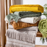 Hazie Woven Fringed Throw Blanket 130cm x 180cm by furn.