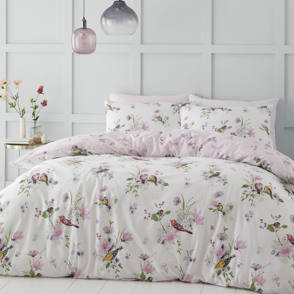 Catherine Lansfield Songbird Duvet Cover Set - Pink