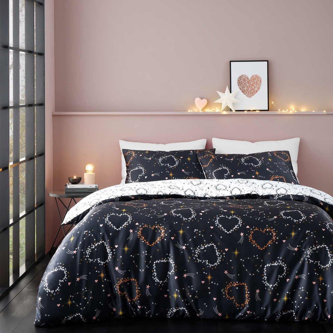 Catherine Lansfield Cosmic Hearts & Stars Duvet Cover Set